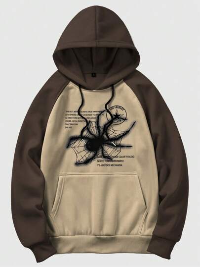 Academia sweat-shirt à capuche raglan avec graphique de slogan d'araignée pour hommes, pour Halloween, école