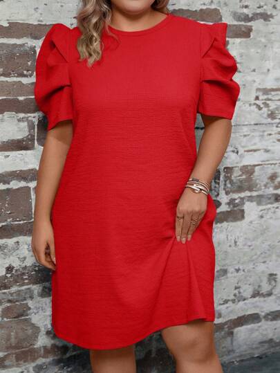 SHEIN Clasi Plus Size Floral Printed Puff Sleeves Easter Dress