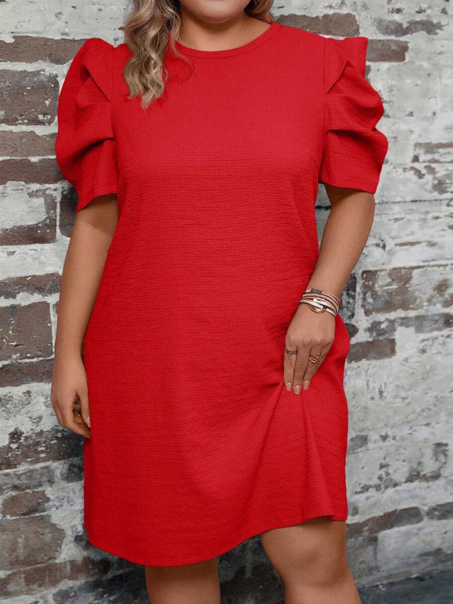 Reflora Plus Size Floral Printed Puff Sleeves Easter Dress