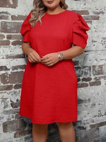 Reflora Plus Size Floral Printed Puff Sleeves Easter Dress