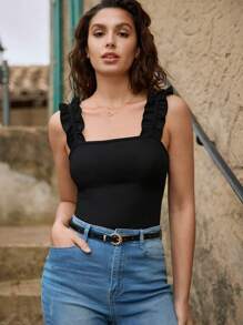 SHEIN Frenchy Top de tirantes tejido de canalé ribete con fruncido