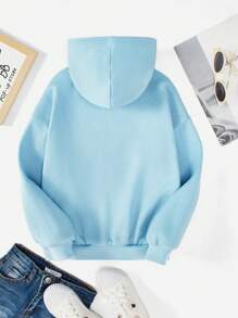 少女标语和人物图案保暖卫衣 - 淺藍色 - 查看 2