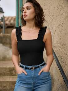 SHEIN Frenchy Top de tirantes tejido de canalé ribete con fruncido