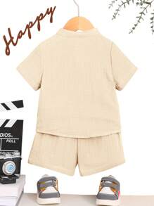 2 Stücke Baby Jungen Lässig Einfarben Kurzarm Hemd und Shorts Set