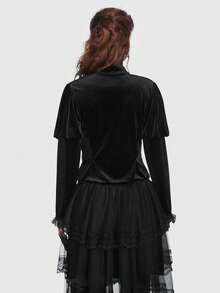 ROMWE Goth 網紗拼接絲絨T恤 - 黑色 - 查看 5