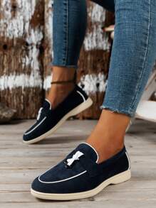 2025 Autumn Casual Flat Shoes For Women With Comfortable Knot Design And Metallic Ring Decoration, Perfect For Daily Wear,Loafers For Women - Blue - View 4
