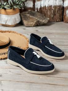 2025 Autumn Casual Flat Shoes For Women With Comfortable Knot Design And Metallic Ring Decoration, Perfect For Daily Wear,Loafers For Women - Blue - View 5