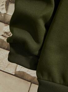 Manfinity Dauomo 男士素色加絨內裏運動衫 - 軍綠色 - 查看 3