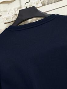 Manfinity Dauomo Men Solid Thermal Lined Sweatshirt - Navy Blue - View 3