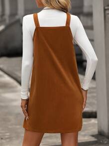 SHEIN Essnce 前紐扣背帶洋裝無毛衣 - 摩卡棕 - 查看 2