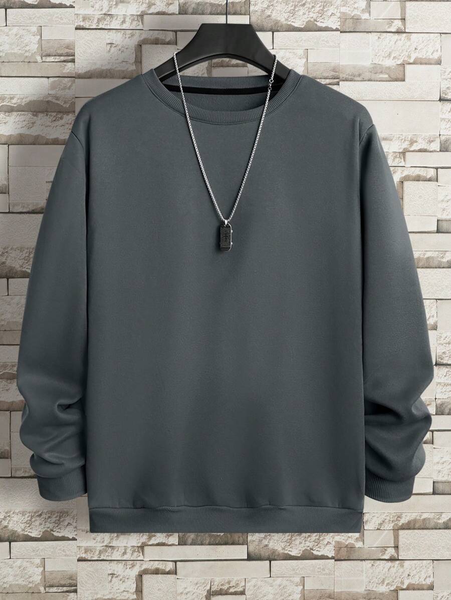 Manfinity Dauomo Men Solid Thermal Lined Sweatshirt - Dark Grey - View 1