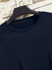 Manfinity Dauomo Men Solid Thermal Lined Sweatshirt - Navy Blue - View 6