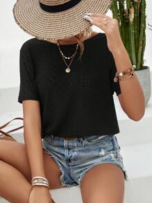 SHEIN VCAY Contrast Geo Tape V-Cut Back Tee - Black - View 4