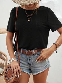 SHEIN VCAY Contrast Geo Tape V-Cut Back Tee - Black - View 5