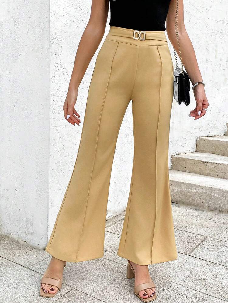 AAmilife Solid Seam Detail Flare Leg Pants
