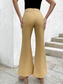 AAmilife Solid Seam Detail Flare Leg Pants - Mustard Yellow - View 2