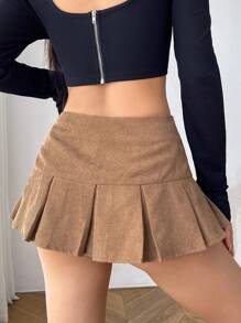 Muchica 素色百褶下擺半身裙 - 棕色 - 查看 2