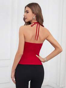 Firerie 立體花卉掛脖上衣 - 紅色 - 查看 5