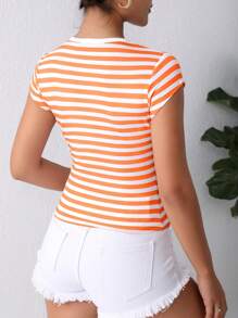 SHEIN Essnce In sọc Áo thun - trái cam - Xem 2