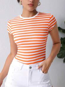 SHEIN Essnce In sọc Áo thun - trái cam - Xem 4