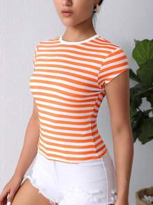 SHEIN Essnce In sọc Áo thun - trái cam - Xem 5