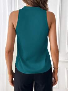 SHEIN Privé 素色V領無袖襯衫 - 水鴨藍 - 查看 2