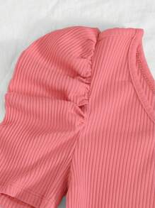 SHEIN Privé One Shoulder Puff Sleeve Rib-knit Bodysuit