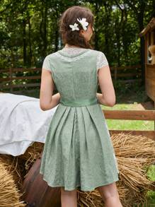 SHEIN Frenchy 印花繫腰帶連衣裙 - 綠色 - 查看 2