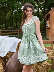 SHEIN Frenchy 印花繫腰帶連衣裙 - 綠色 - 查看 6