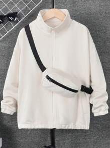 SHEIN 男大童拉鏈開襟夾克&包 - 米色 - 查看 1