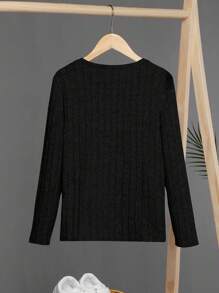 SHEIN Tween Boy Letter Patched Detail Tee - Black - View 2