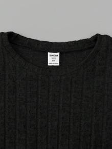 SHEIN Tween Boy Letter Patched Detail Tee - Black - View 6