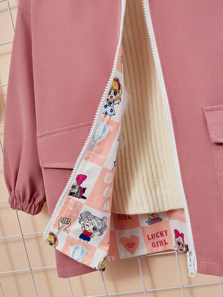 Young Girl Cartoon Graphic Two Ways Hooded Coat