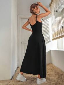 SHEIN PETITE Vestido de tirantes unicolor - Negro - Ver 2