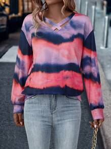 SHEIN LUNE 紮染十字交叉落肩袖運動衫 - 彩色 - 查看 1