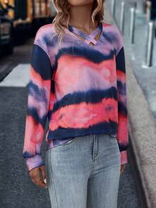 SHEIN LUNE 紮染十字交叉落肩袖運動衫 - 彩色 - 查看 3