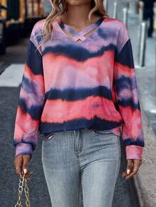 SHEIN LUNE 紮染十字交叉落肩袖運動衫 - 彩色 - 查看 4