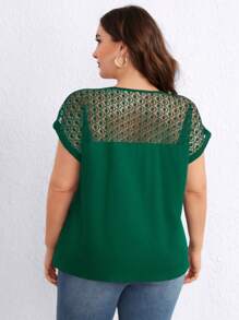 SHEIN Clasi Plus Contrast Mesh Batwing Sleeve Blouse
