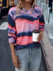 SHEIN LUNE 紮染十字交叉落肩袖運動衫 - 彩色 - 查看 5