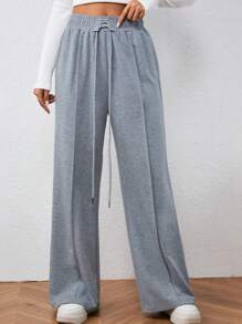 Chiquease Solid Lace Up Front Sweatpants - Grey - View 1
