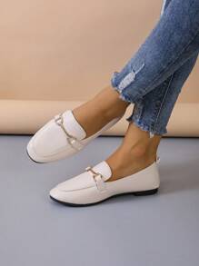 2025 Autumn Metal Decor Flat Loafers Women's Flat Shoes - White - View 5