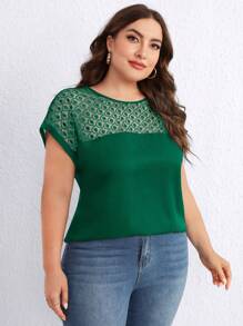 SHEIN Clasi Plus Contrast Mesh Batwing Sleeve Blouse