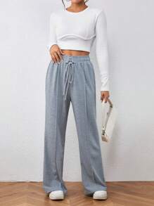 Chiquease Solid Lace Up Front Sweatpants - Grey - View 3