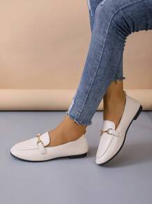2025 Autumn Metal Decor Flat Loafers Women's Flat Shoes - White - View 6