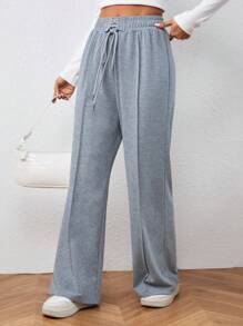 Chiquease Solid Lace Up Front Sweatpants - Grey - View 4