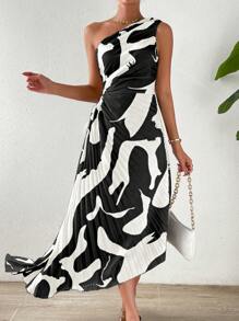 RosyDaze Đầm Maxi Dự Tiệc Mùa Xuân Khoét Một Bên Vai, Eo Xếp Ly, Viền Bất Đối Xứng, Trang Phục Cho Nữ - màu đen - Xem 3