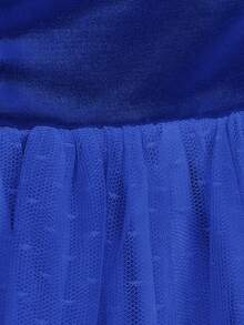 SHEIN Belle 大碼雞心領口泡泡袖網紗覆蓋伴娘洋裝 - 藏蓝色 - 查看 5