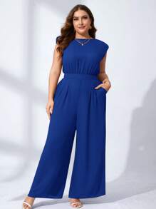 SHEIN Clasi Plus Solid Wide Leg Jumpsuit - Royal Blue - View 1