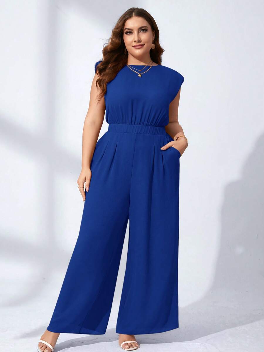 SHEIN Clasi Plus Solid Wide Leg Jumpsuit - Royal Blue - View 1