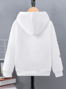 SHEIN Tween Boy Letter Graphic Kangaroo Pocket Drawstring Sweatshirt - White - View 2